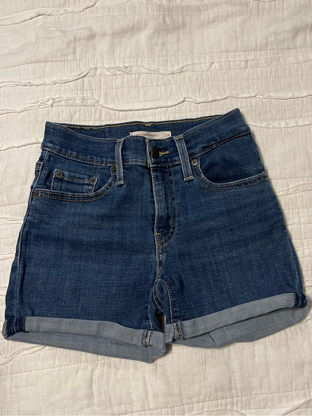 Levi's Dark Blue Rolled Cuff Denim Shorts